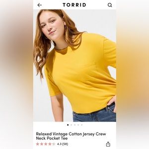 Torrid brand relaxed, vintage cotton jersey crewneck pocket tee